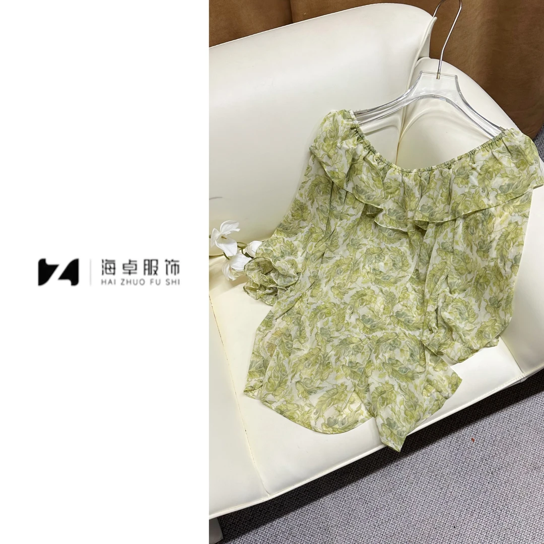 海卓服饰~2025印花荷叶袖短袖长袖雪纺衫夏季气质法式衬衫HZ-03