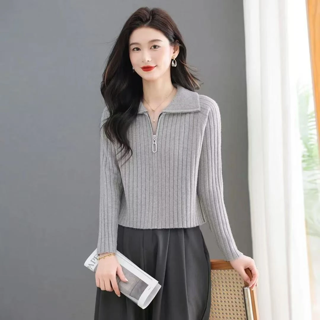【秋季上新】秋冬显瘦减龄气质时尚百搭高品质翻领拉链针织羊毛衫