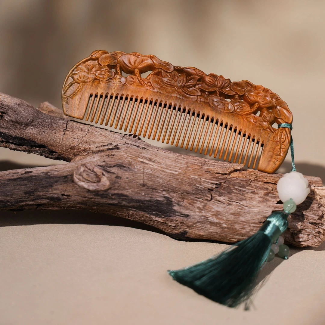 水佩风裳绿檀把梳日用礼盒复古双面家用无拎袋