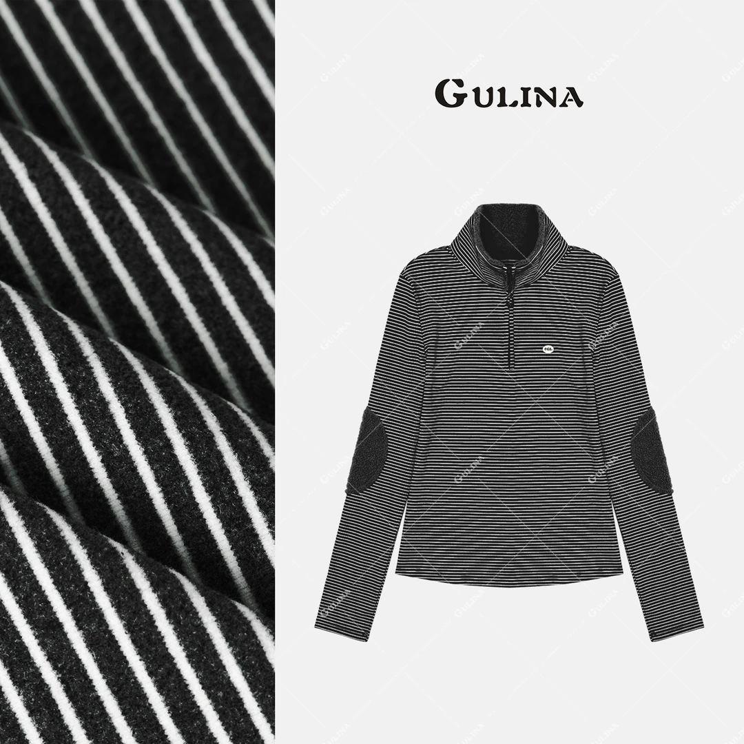 GULINA/娜姐 欧洲站新款阔肩短款设计师款条纹针织衫88379