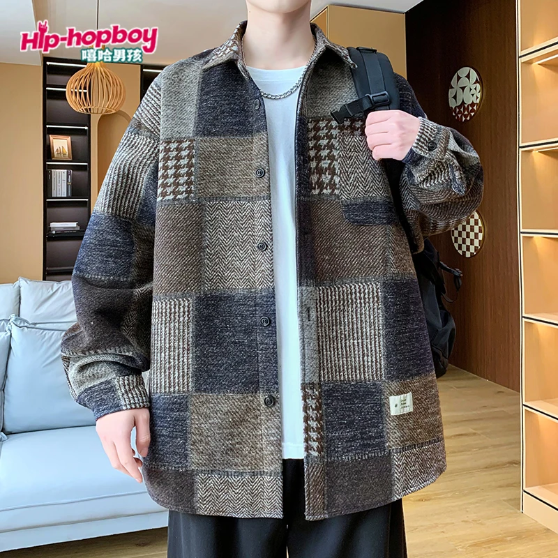 青少年学生格子衬衫男春秋季2025新款长袖衬衣外套帅气潮流上衣服