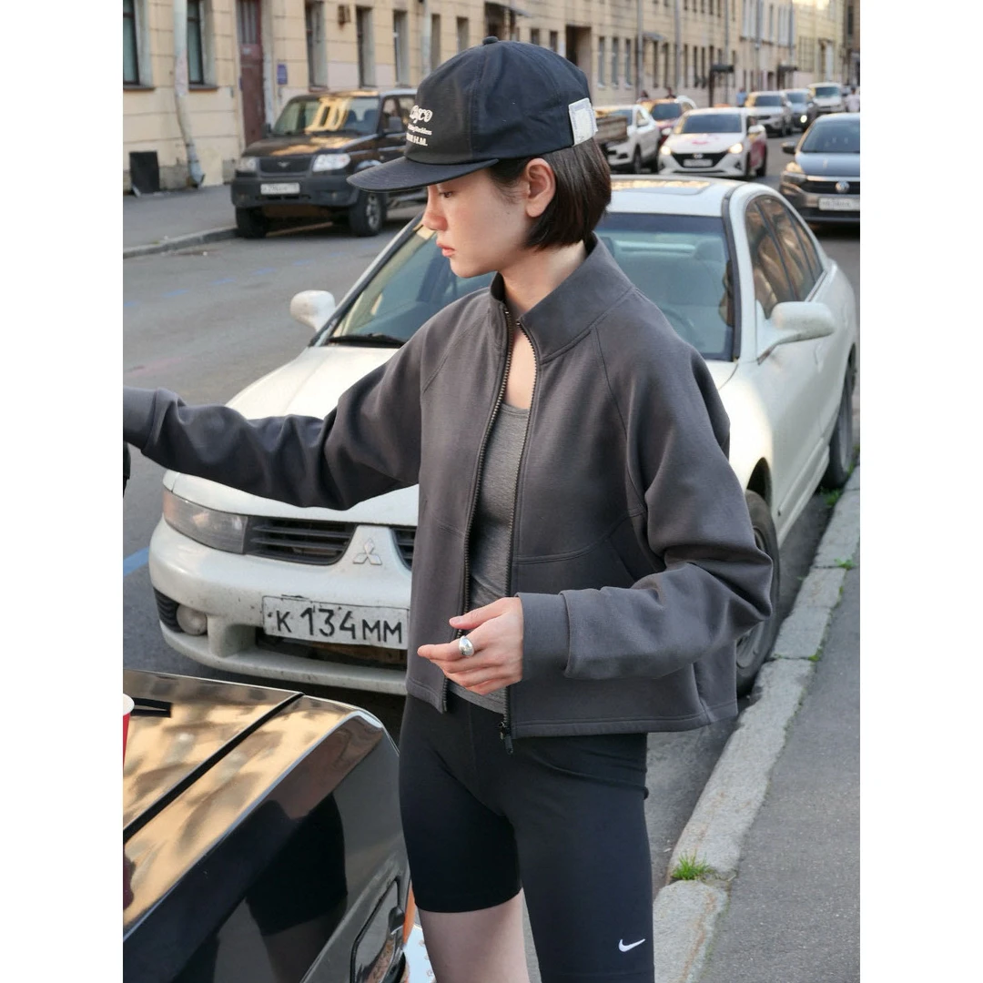 M-1969#淡人穿搭!立领修身显瘦夹克卫衣外套