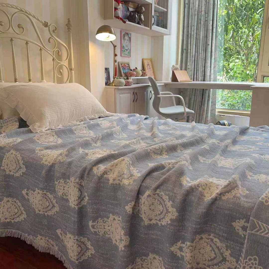 【雅趣】棉麻系列 强缩色织提花流苏毯 简约民宿多功能沙发毯子