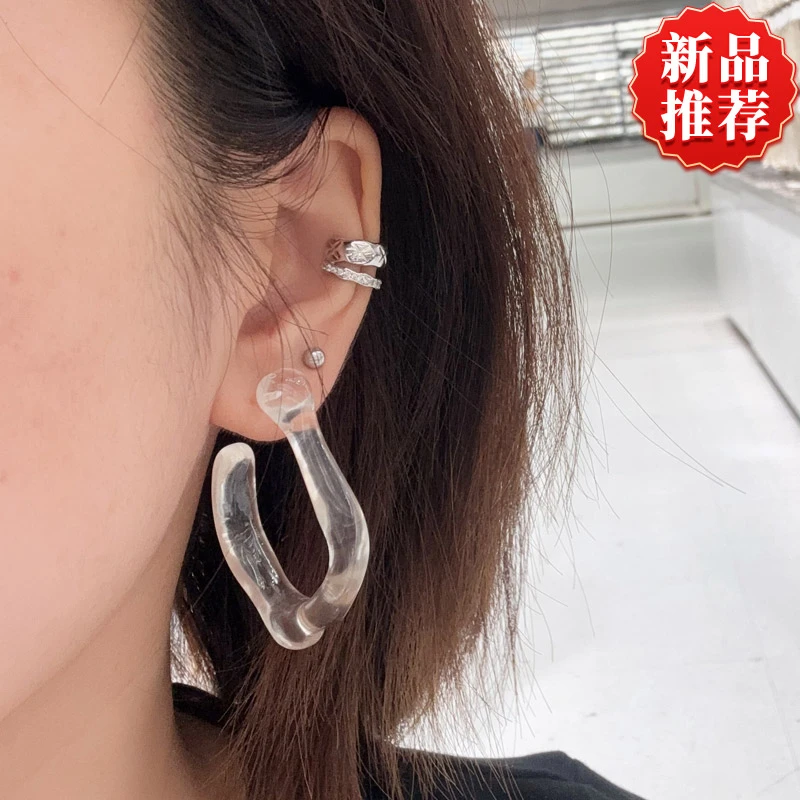 铜合金树脂耳饰 时尚百搭透明不规则耳环个性一款二戴气质耳饰