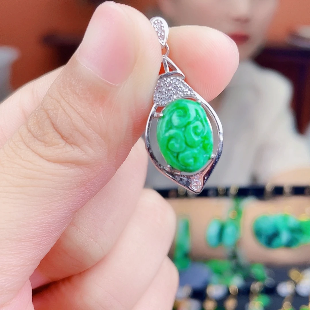 翡翠银S925镶嵌耳饰饰品