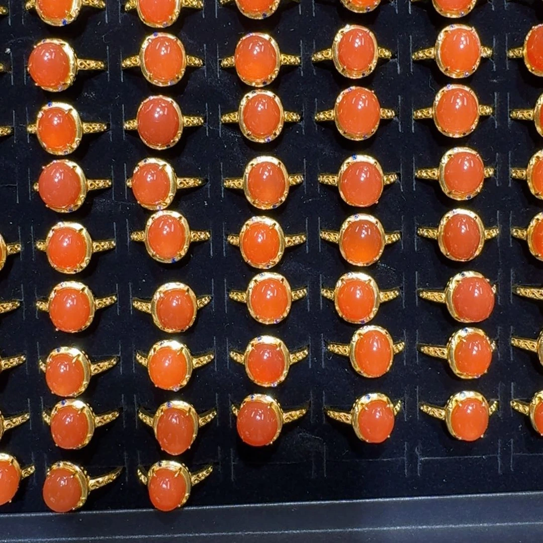 南红玛瑙银S925镶嵌戒指多样性发货 拍一发一