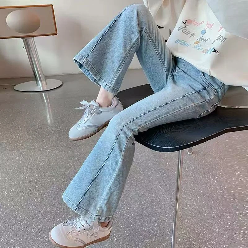 女童裤子春装新款中大童洋气时髦喇叭裤春秋季儿童装牛仔裤长裤