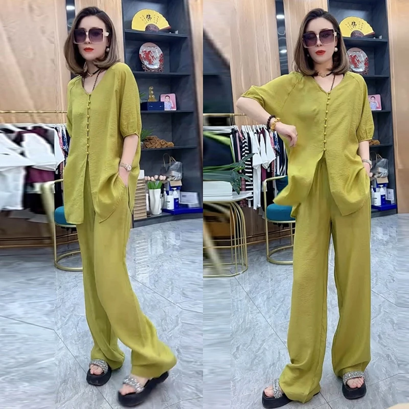 设计感纯色衬衫裤子套装2025夏季新款韩系亮色显白小众时尚两件套