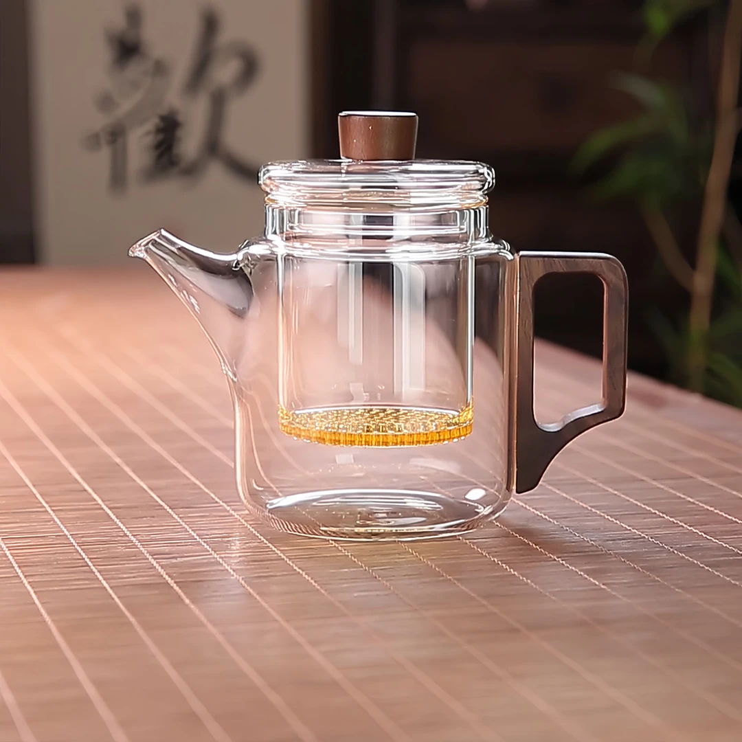 新款爆款实木把手高品质高硼硅玻璃神奇壶
