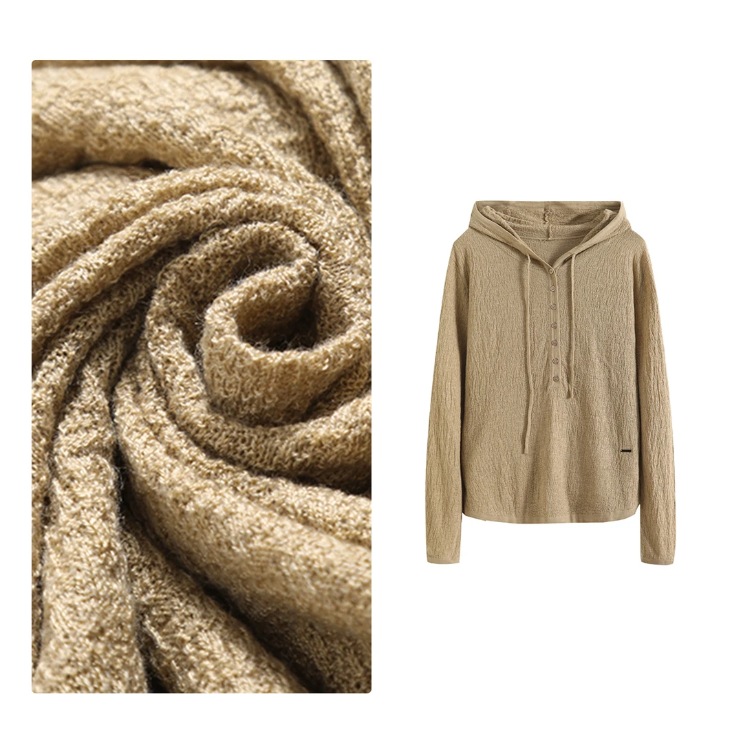 现货！门店24&9！树皮肌理感~绵羊毛连帽针织上衣女 H00411