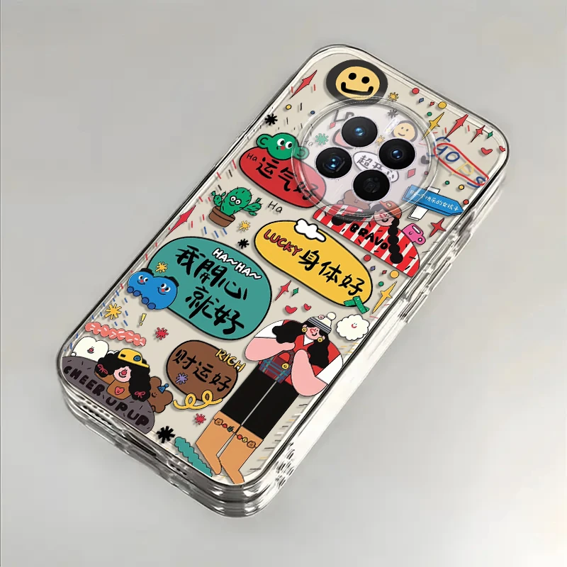 开心女孩适用华为Mate50手机壳Mate50Pro防摔全包硅胶保护套卡通