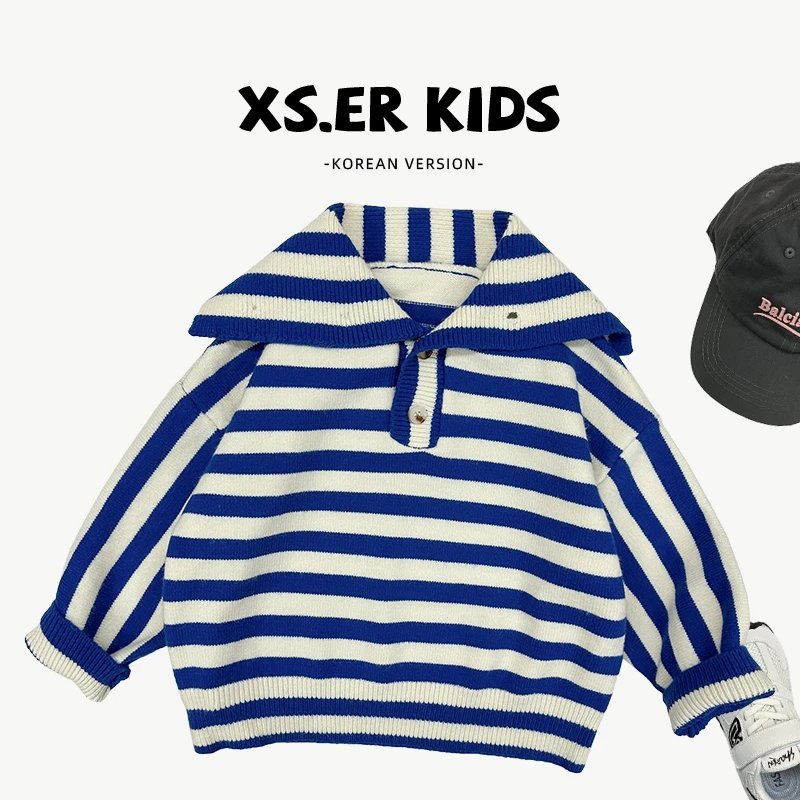 【小首尔】现货-春款儿童韩版洋气海军领毛衣针织套头毛衣HBB5901