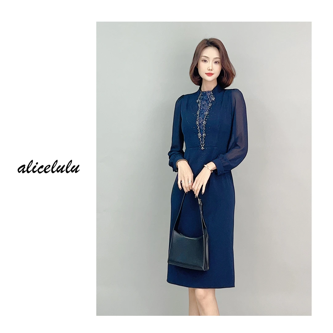 2 ALICE 蓝宝石连衣裙 时髦拼接 重工烫钻 S2141813W