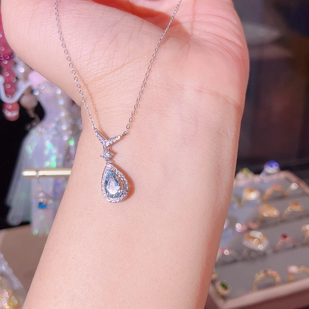 海蓝宝石颈饰银S925镶嵌