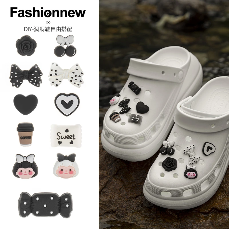 咖啡女孩骨白洞洞鞋扣配饰洞洞鞋鞋花可拆卸高级diy装饰配件