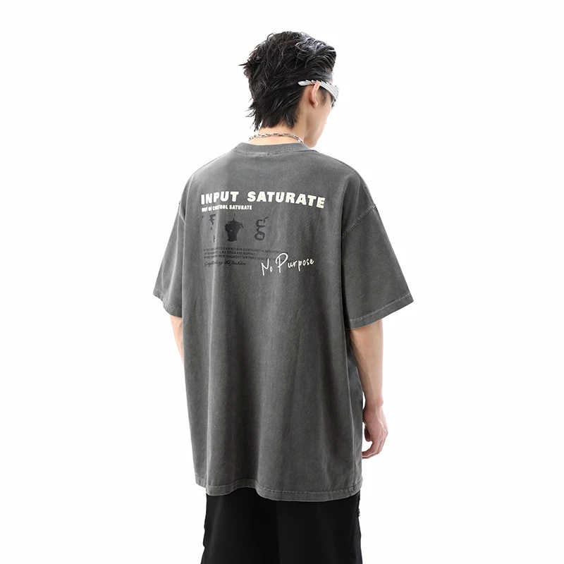 Trend st280g重磅水洗短袖t恤男夏季美式潮流做旧街头vintage半袖