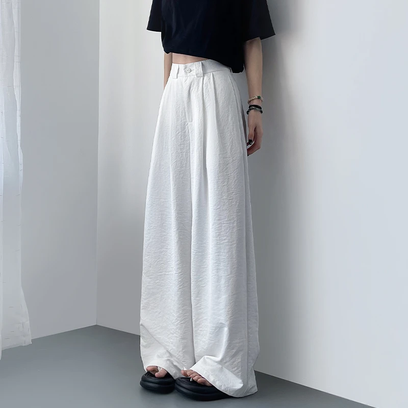 白色肌理感奶芙山本裤女胖mm宽松显瘦松弛感冰丝慵懒风垂感阔腿裤