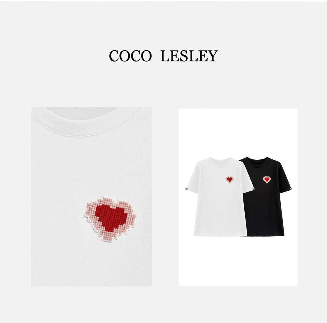 【Lena】26001#ATLS轻奢圆领时尚爱心T恤衫2025夏百搭个性上衣