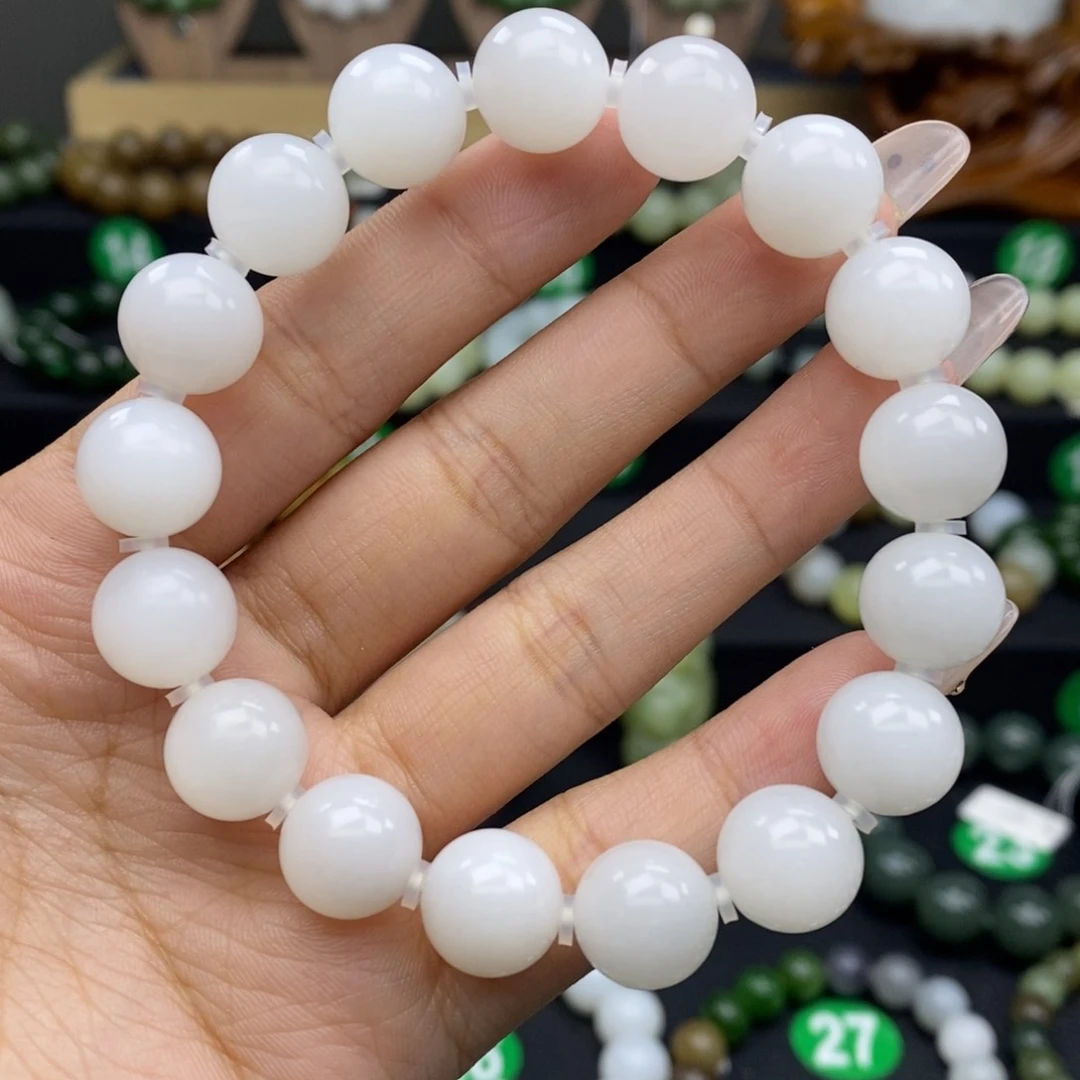和田玉手链未镶嵌白玉12mm