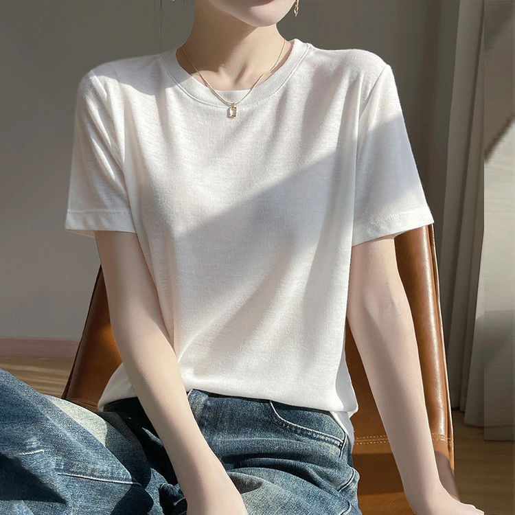 天丝春游出行衣服温柔知性洋气女T恤薄款短袖打底衫爆款2025新款