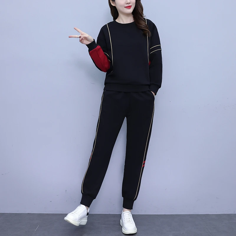 大码休闲运动套装2025春季新款时尚洋气遮肚显瘦时尚卫衣两件套