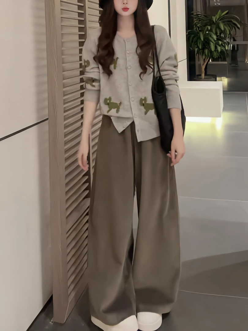 欧货休闲运动套装女春秋2025年新款韩版宽松高腰阔腿裤两件套显瘦