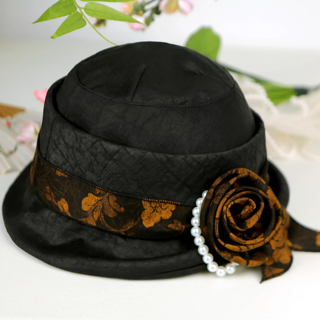 100%真丝赫本风礼帽帽子女百搭贝雷帽法式贵气气质盆帽文艺花朵