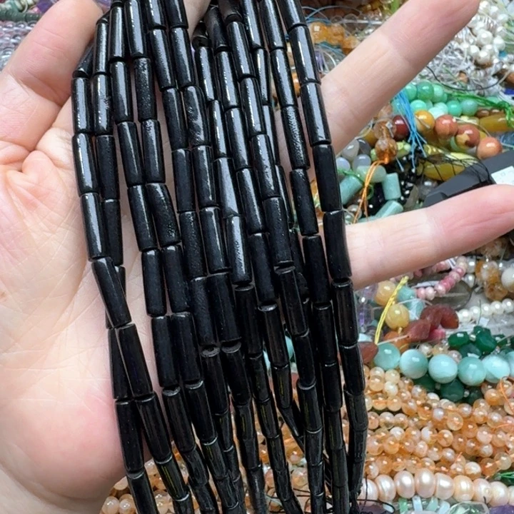 合金玛瑙/玉髓珠宝半成品一条4x15m黑柳管珠