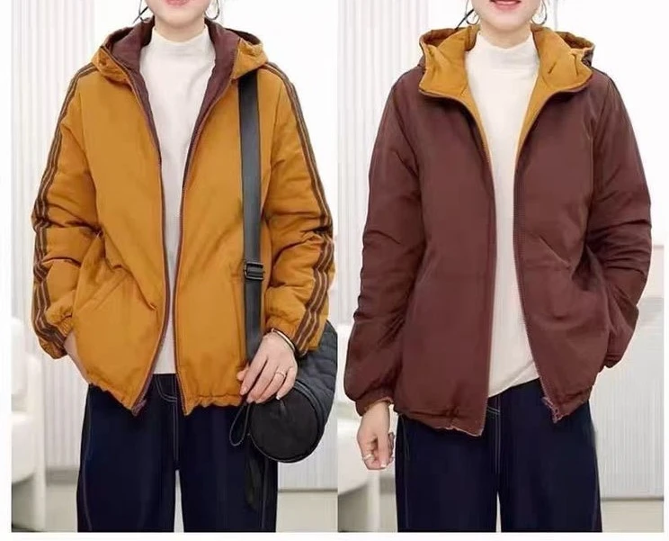 【双面双穿】2025年秋冬新款撞色连帽洋气棉衣宽松防风外套上衣