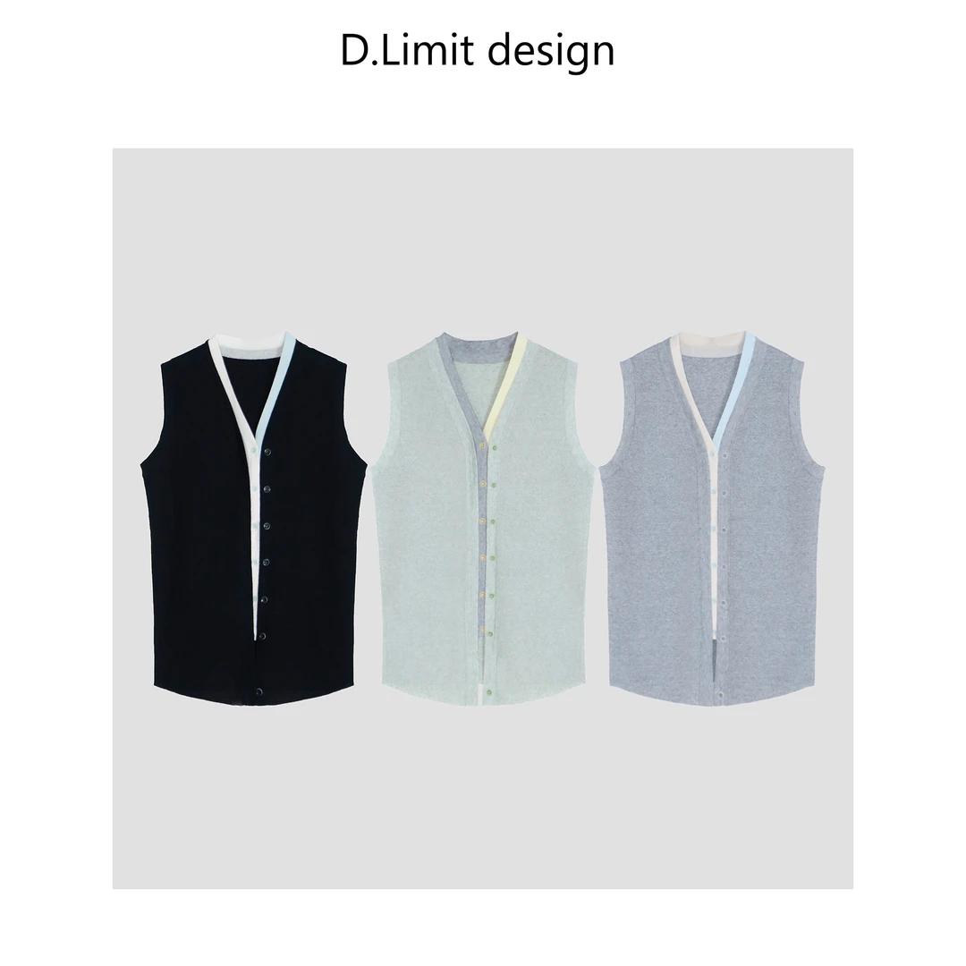 D.LIMIT DESIGN亚麻针织马甲老钱风外搭无袖开衫夏季女DLAJ59210