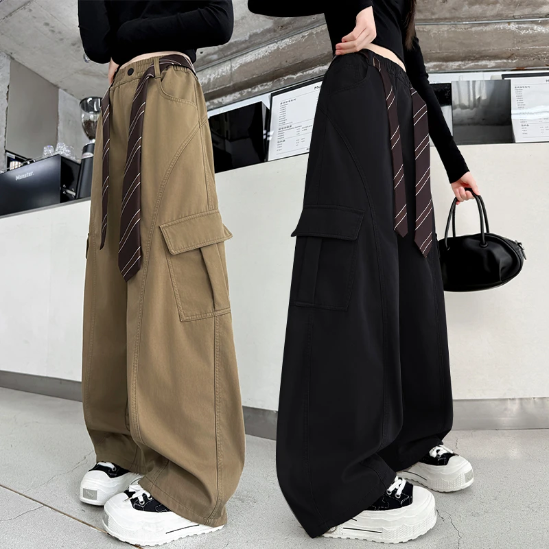 中大女童休闲工装裤秋季时髦裤子6-12岁洋气潮酷百搭春秋阔腿长裤