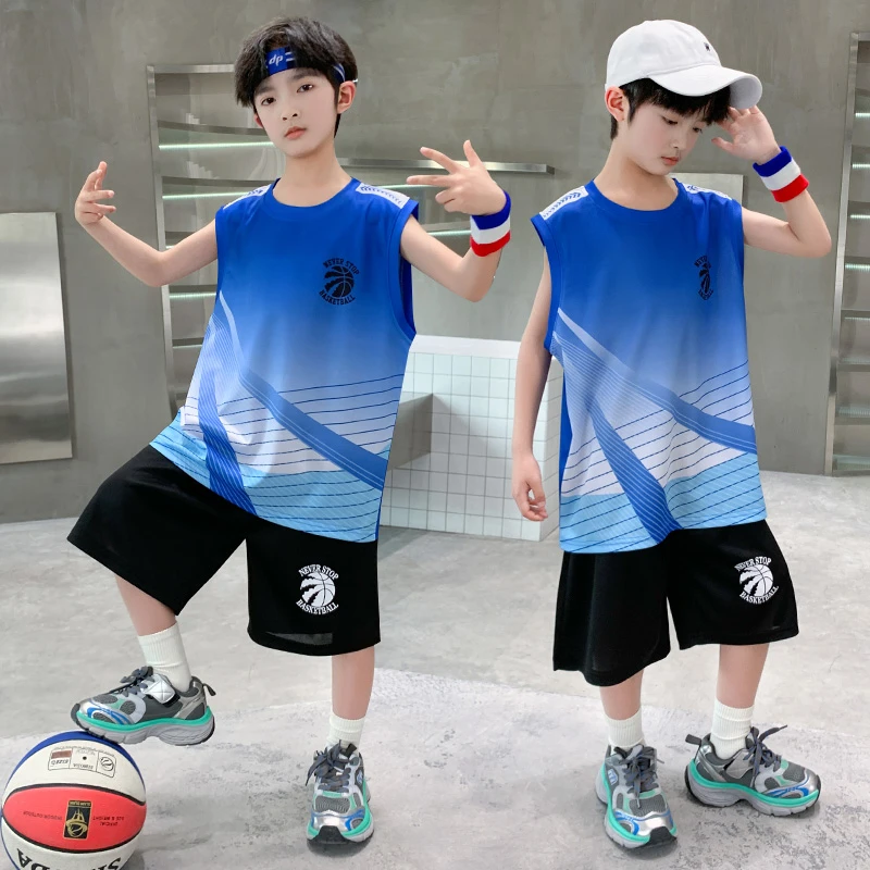 童装男童夏装无袖背心两件套2025新款儿童篮球服套装比赛队服透气