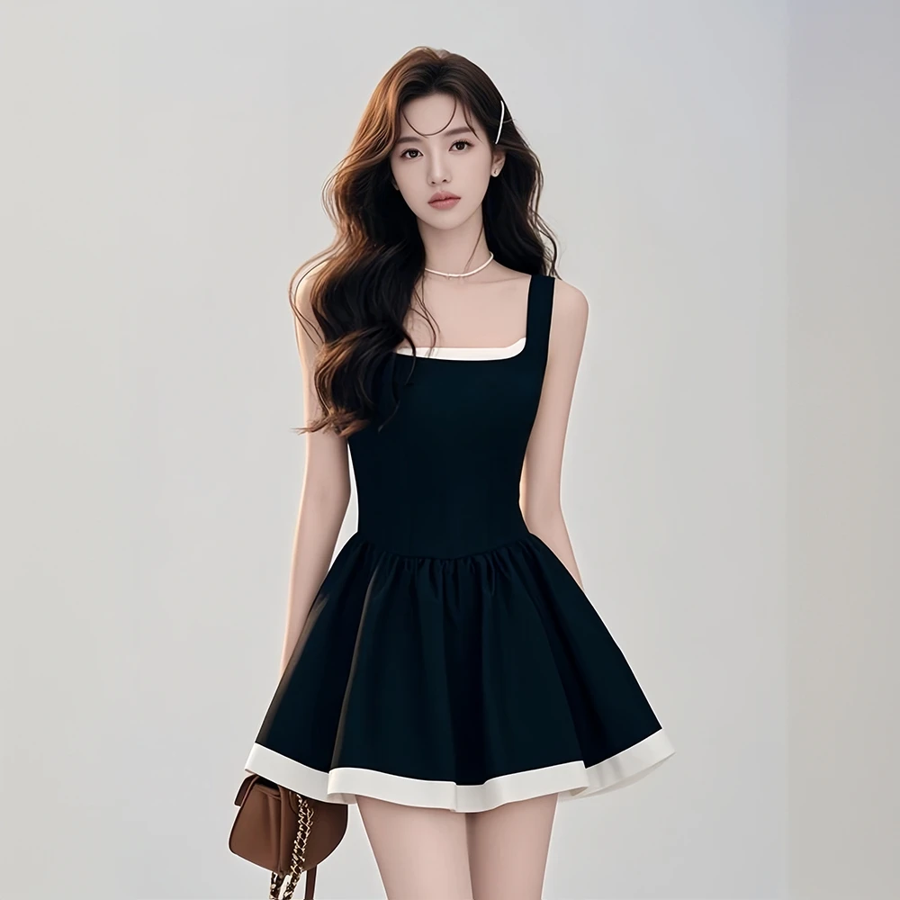 法式精致黑色无袖连衣裙夏2025新款设计感收腰显瘦生日宴会小礼服