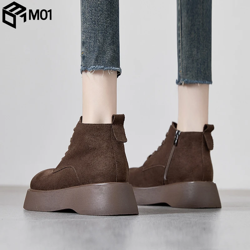 M01厚底马丁靴女款2025新款复古加绒勃肯鞋小个子增高切尔西短靴