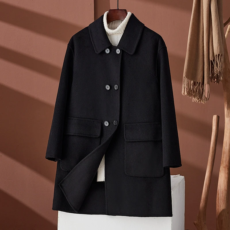 双面羊绒大衣女中长款2025冬新款高端修身显瘦双排扣毛呢外套2303