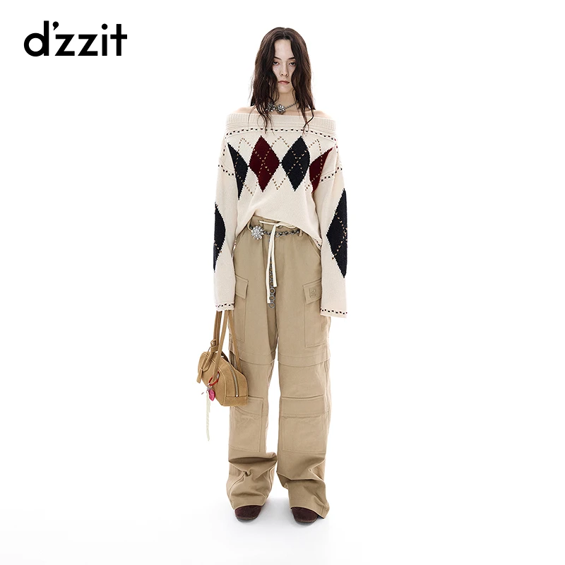 【商场同款新品】dzzit地素针织衫25冬绵羊毛一字肩上衣女3J4E4559B