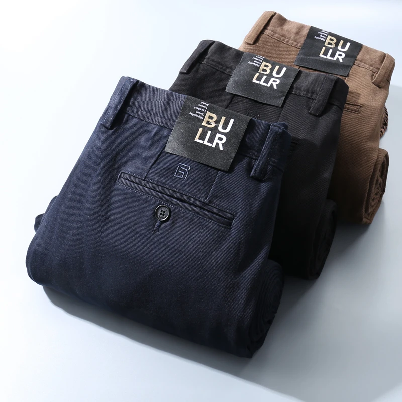 秋冬新款磨毛休闲裤男士直筒斜纹肌理透气细腻商务长裤宽松百搭厚