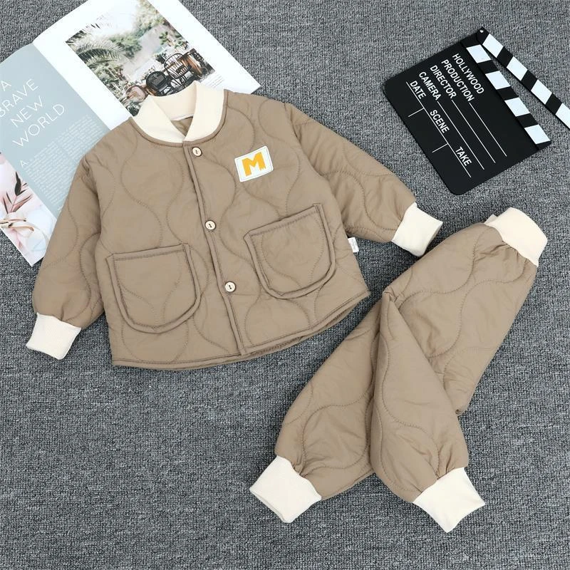 儿童秋冬新款棉服套装男女宝宝棉衣棉裤休闲套装家居服户外两件X