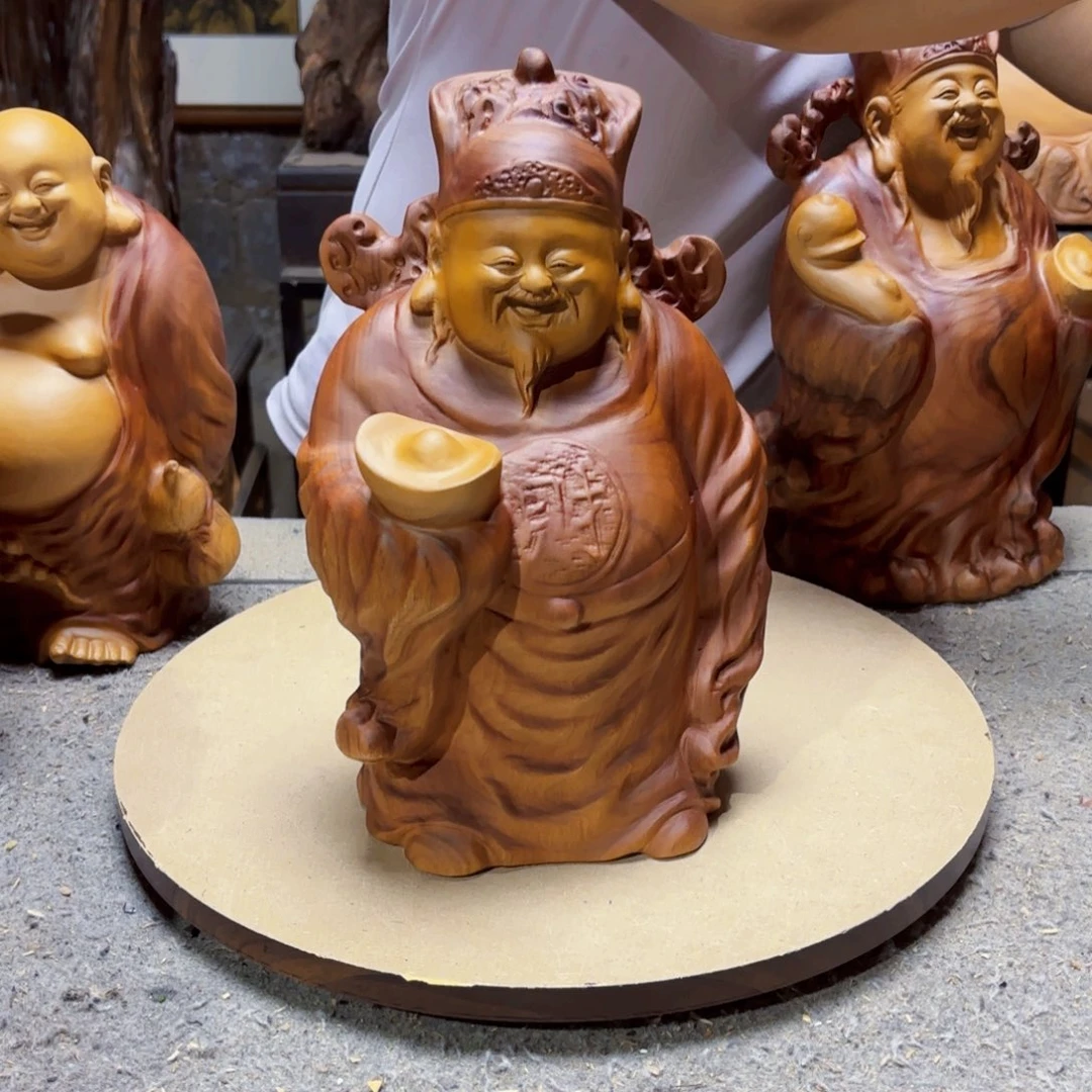 清***源香樟木元宝财神爷