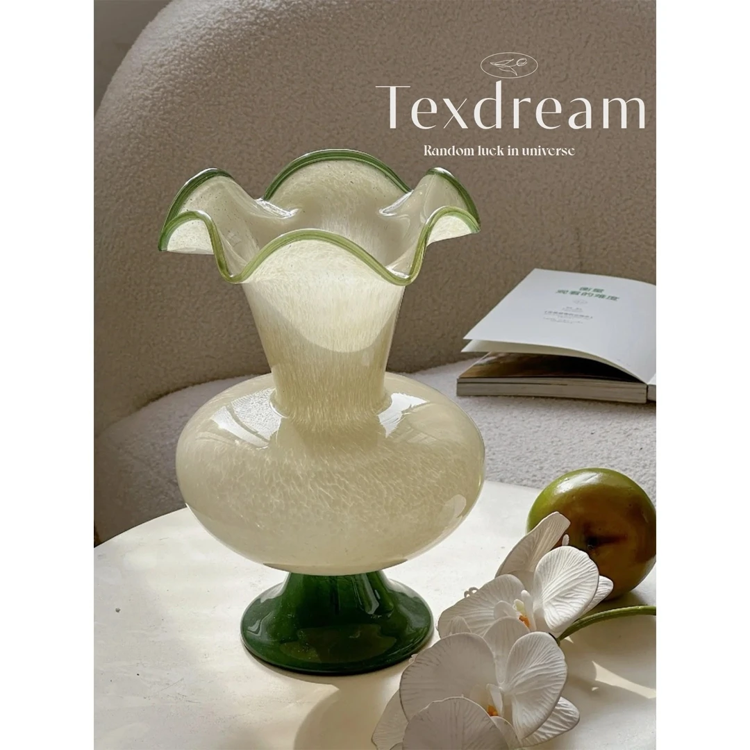 TEXDREAM折纸花瓶中古琉璃摆件ins风波浪花边插花高级感装饰