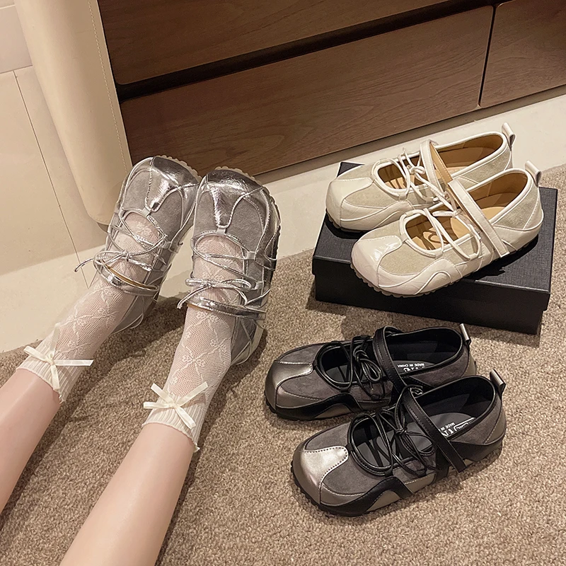 夏季芭蕾风浅口单鞋女2025新款透气魔术贴软底时尚休闲玛丽珍鞋子