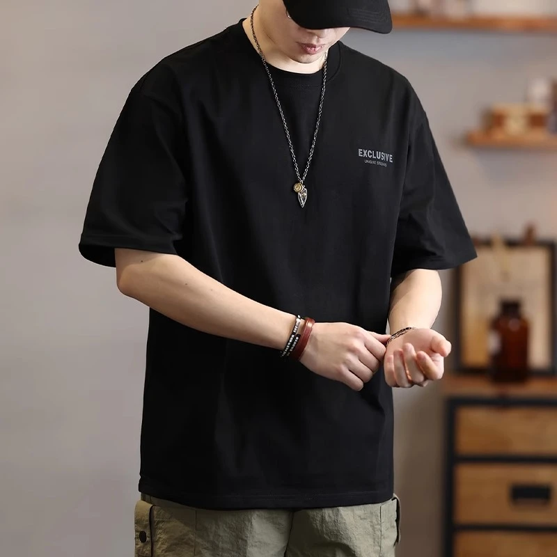 Cebrodz纯棉短袖t恤男士简约百搭印花体恤夏季宽松圆领半袖上衣