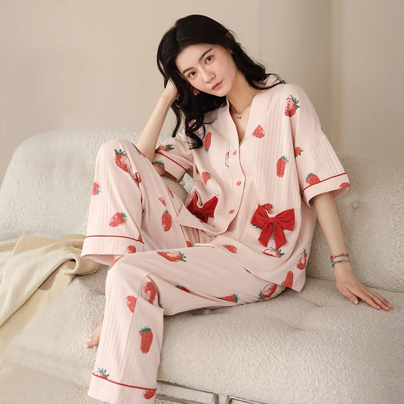 【维密.竹纤棉】短袖居家服春秋大码印花套装睡衣家居服薄款纯棉