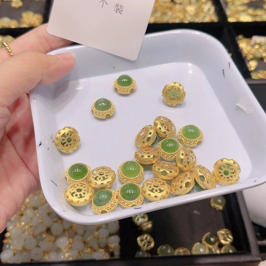 和田玉银S925镀金镶嵌珠宝半成品70