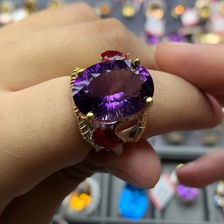 银S925镀金镶嵌戒指水晶