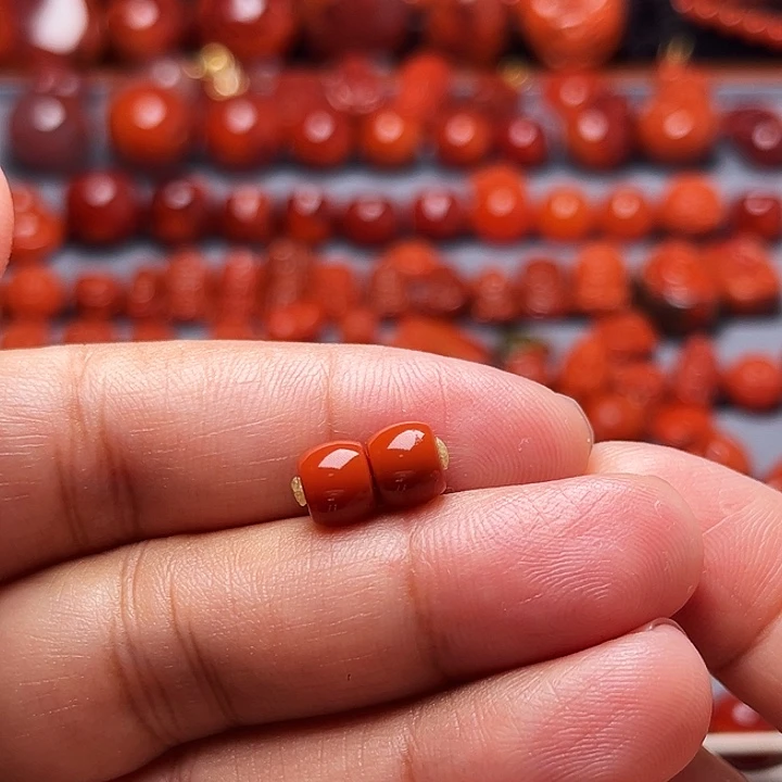 南红玛瑙未镶嵌配饰直切对珠7.1mm