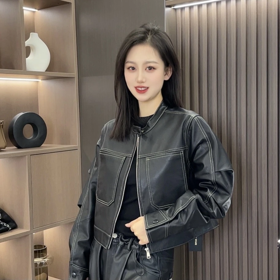 【薪多多推荐】立领皮衣宽松机车服春季女士外套-DUODUO-Q395