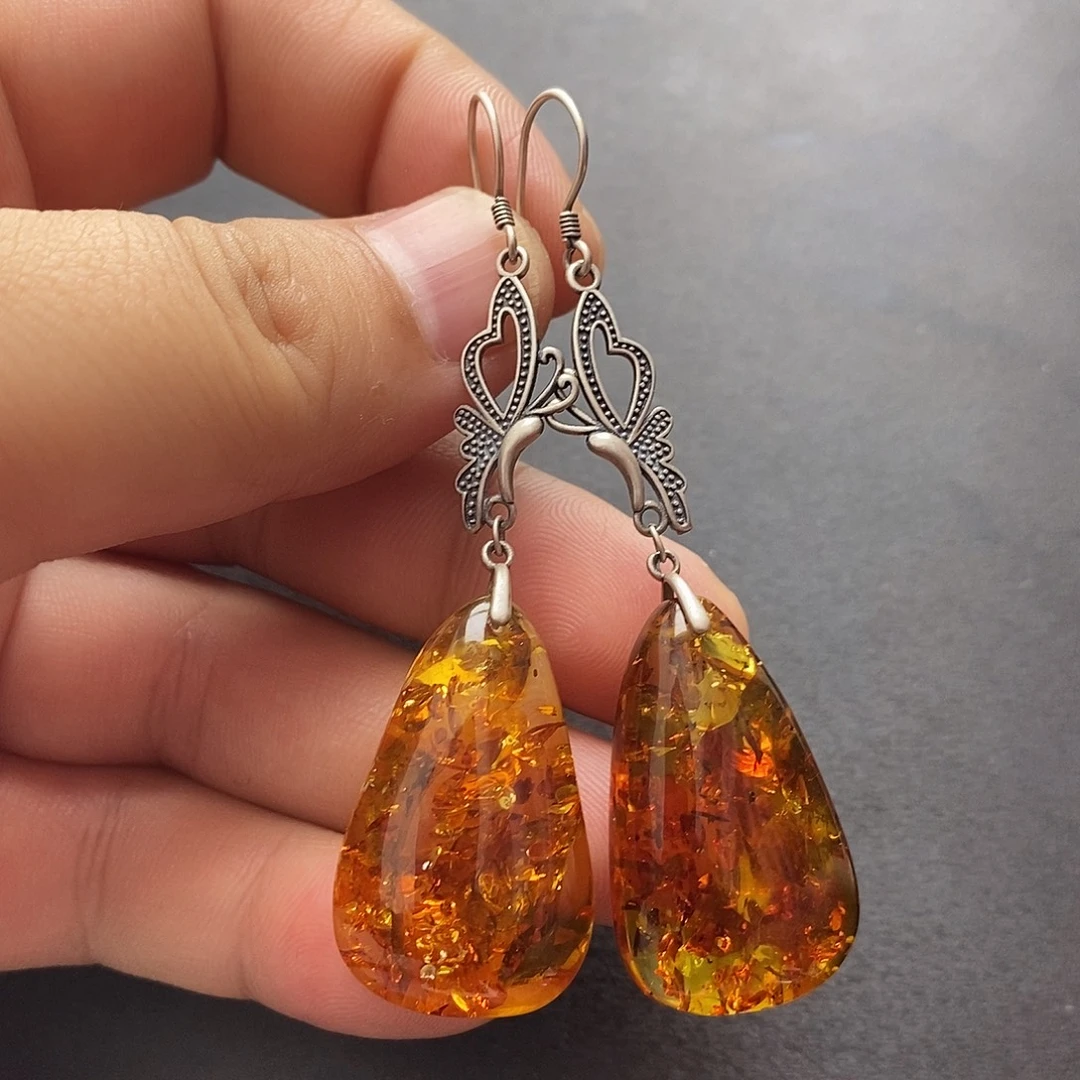 琥珀未镶嵌裸石耳坠