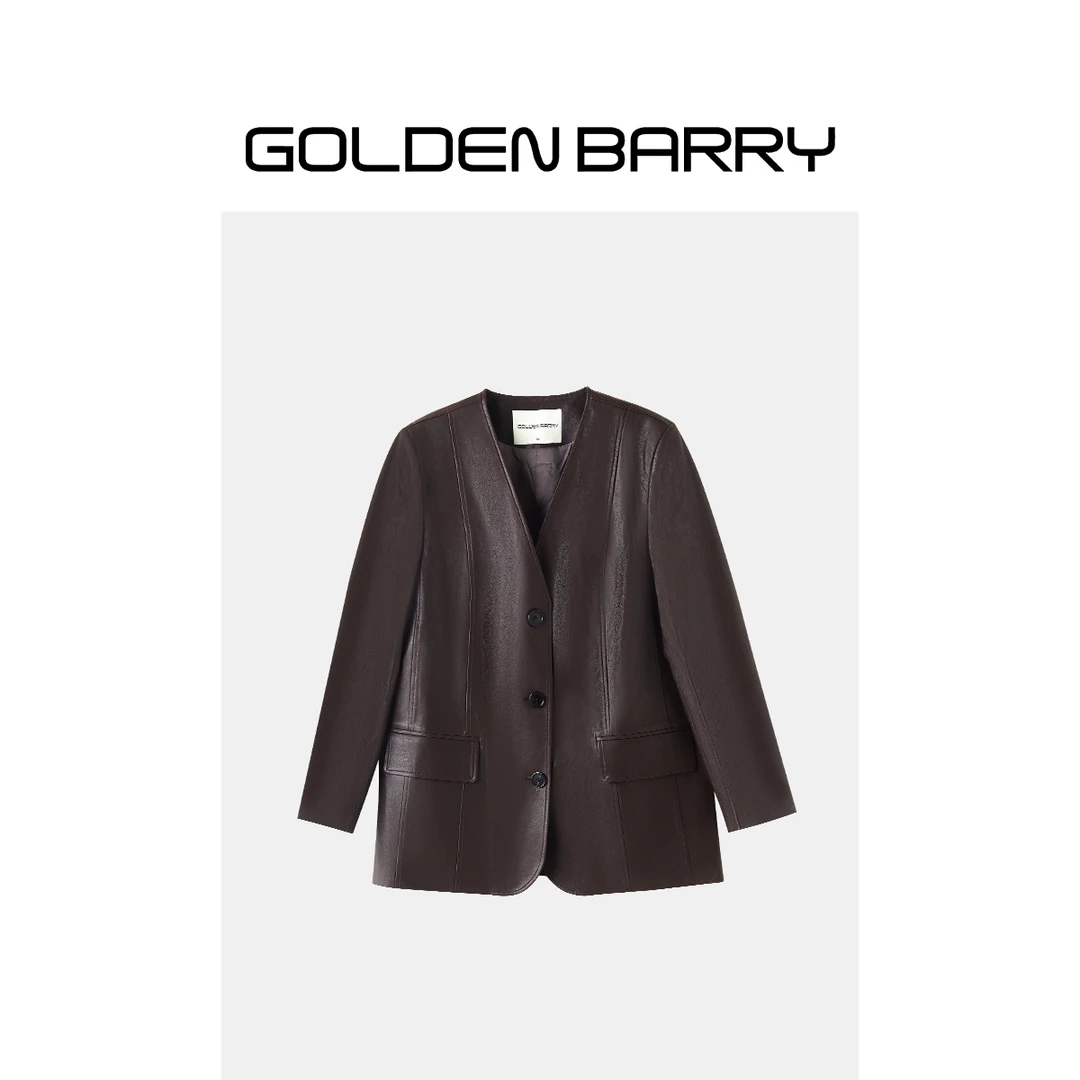 GOLDENBARRY|160025时尚v领小羊皮外套