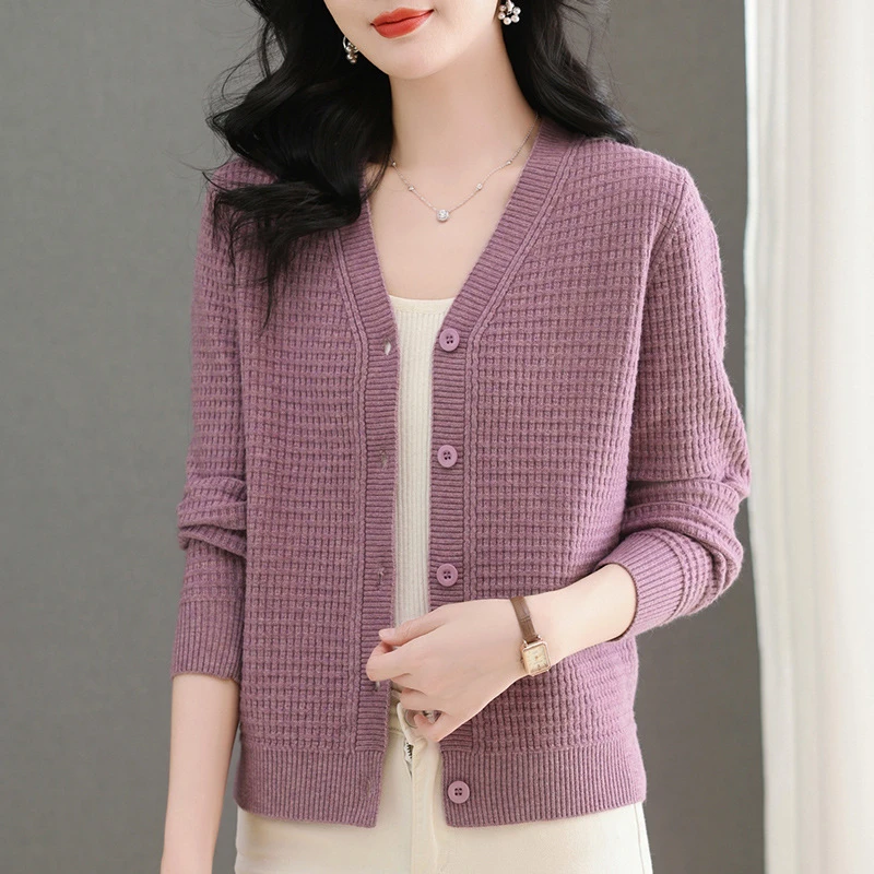 凁侈优选春秋针织开衫女短款秋季新款宽松洋气高腰毛衣外套薄外搭